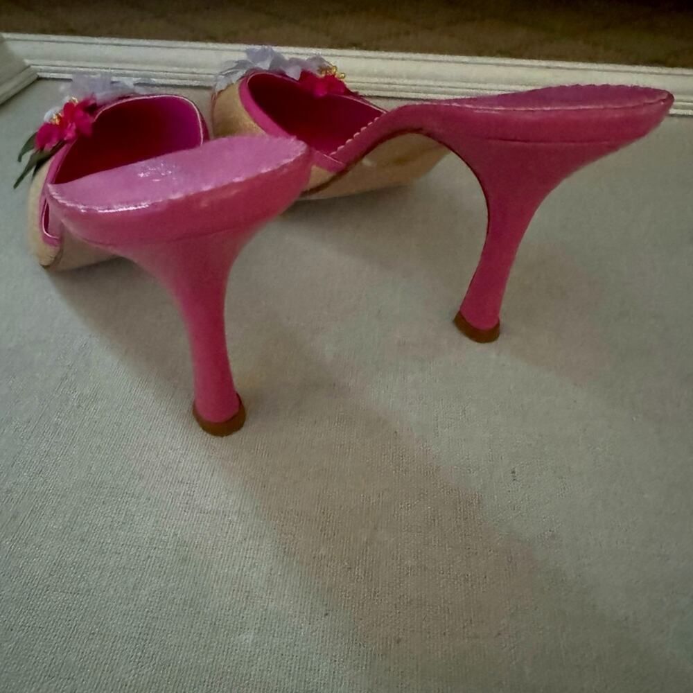 Vintage Isabella Fiore woven mule w flower embellishments. Pink leather NWOT 9.5 - Picture 9 of 9